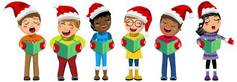 49549045 multicultural kids wearing xmas hat and singing christmas carol isolated